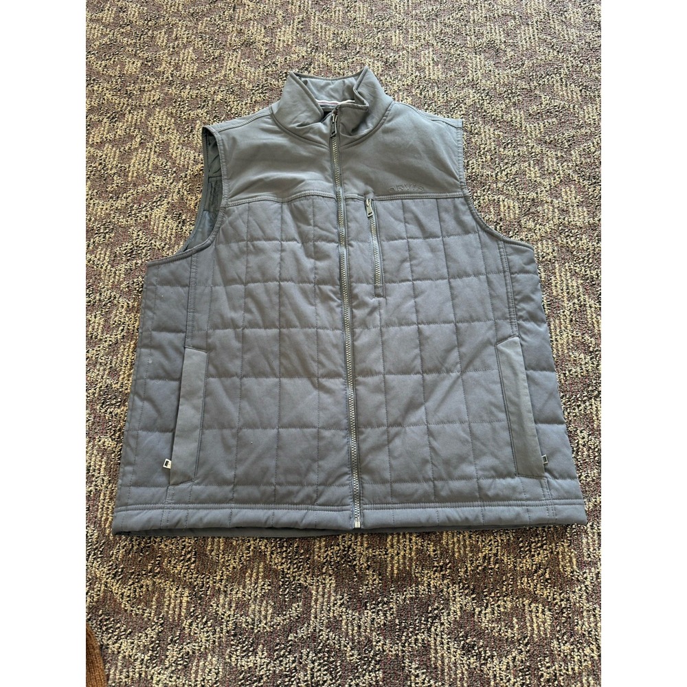 Orvis Men's Quilted Vest Large Full Zip 4 Pockets‎ Insulated Gray